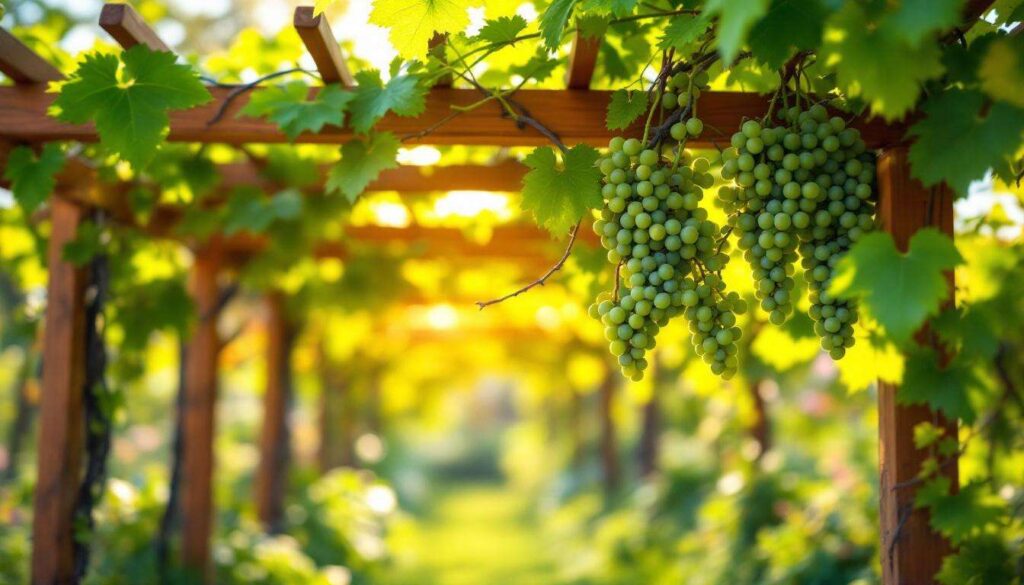 Pergola met druif: de snoei in maart beslist over de kwaliteit van de trossen in september