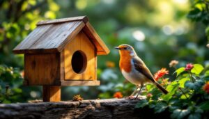 Roodborstje: dit type nestkastje is het enige dat ze accepteren, alle andere blijven leeg