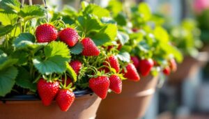 Aardbeien in hanging baskets: dit systeem levert vruchten op het balkon tot de herfst